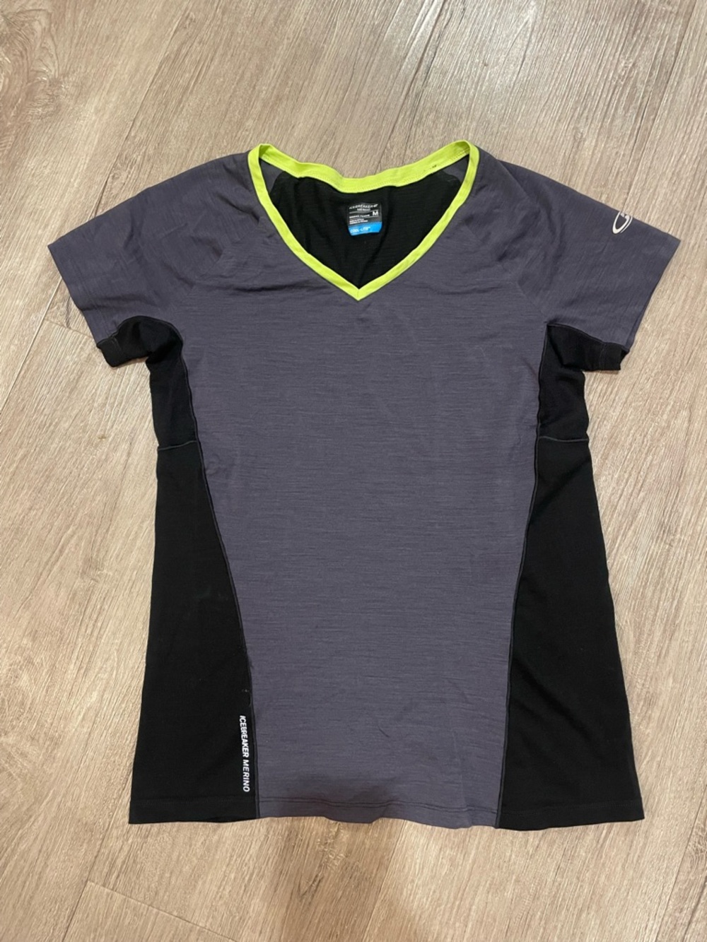 Icebreaker V-Neck Performance Tee in Black with Lime Trim